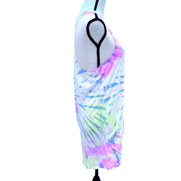 CHASER WHITE, PINK, YELLOW, BLUE TIE DYE RACERBACK TUNIC TANK TOP - Picture 3 of 11